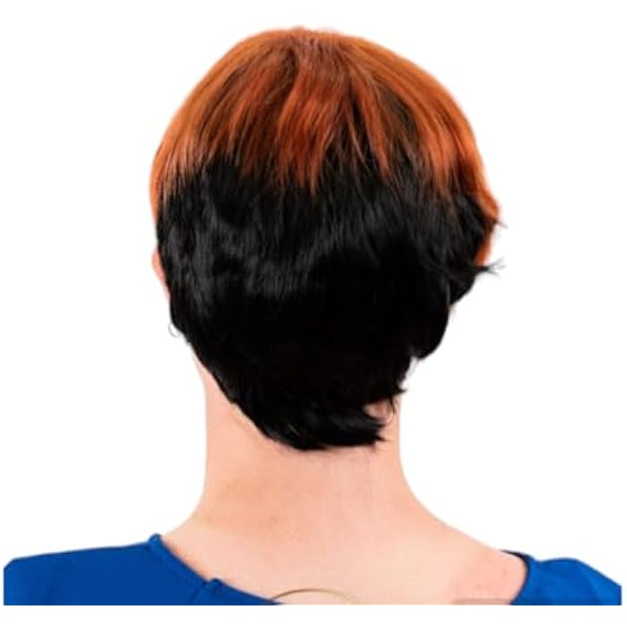 DILLARDS Short Pixie Cut Wig, Two-Tone Black and Copper Red, Synthetic Hair, Layered Style with Side Bangs - Image 3